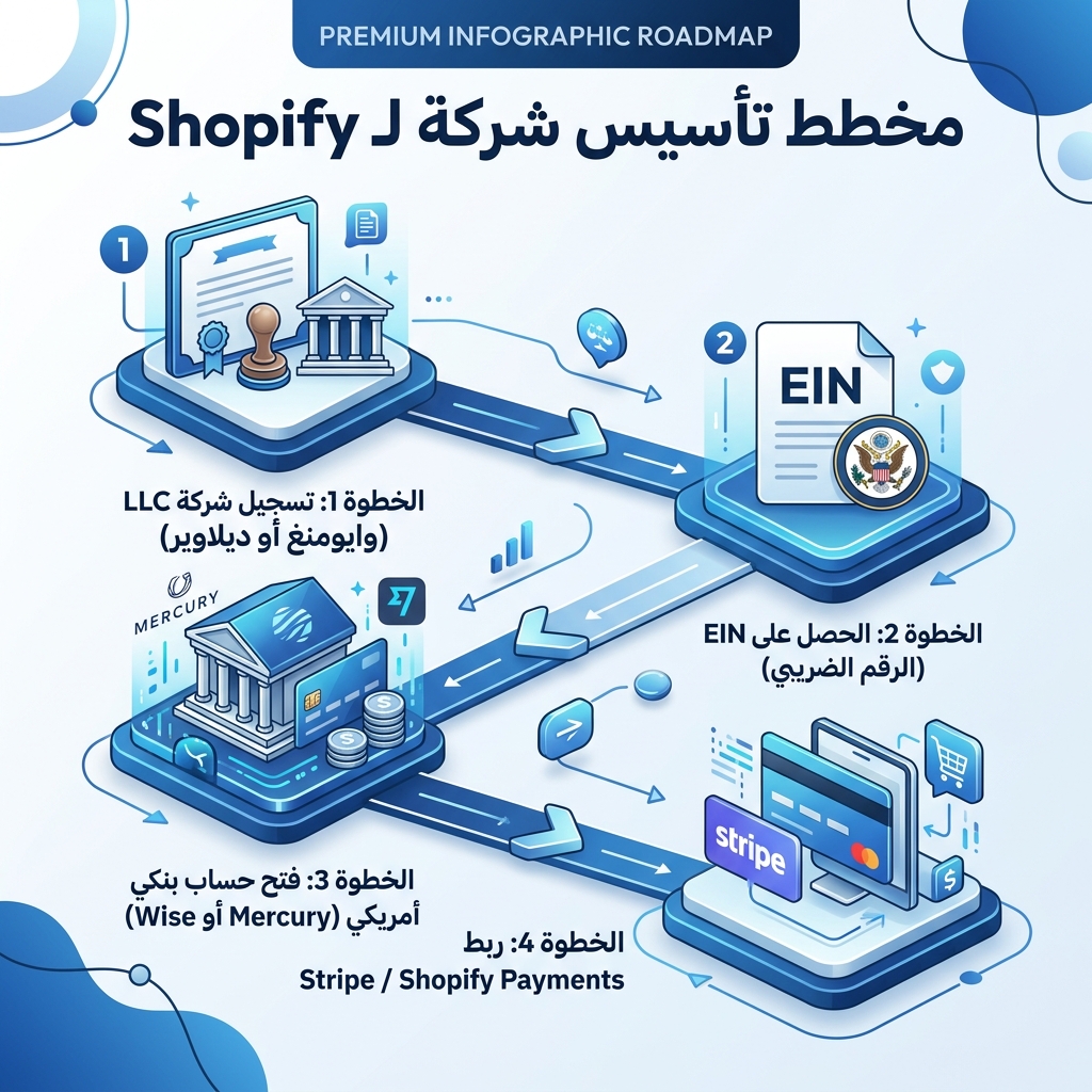 خارطة طريق تأسيس شركة في الولايات المتحدة لمتجر Shopify وإتمام الربط المالي مع Stripe
