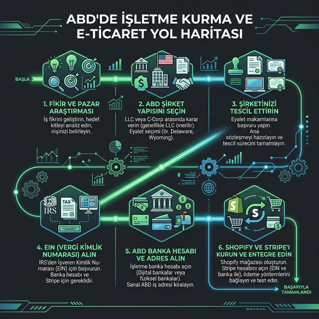 Shopify için ABD'de şirket kurulumu ve Stripe finansal entegrasyon yol haritası